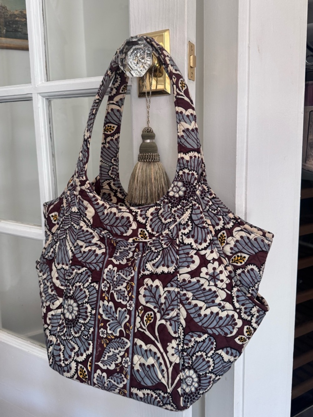 Vera Bradley Side By Side Slate Blooms Handbag